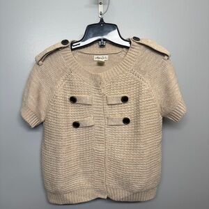 Belle Du Jour Vintage Buttoned Short Sleeve Cardigan in Tan